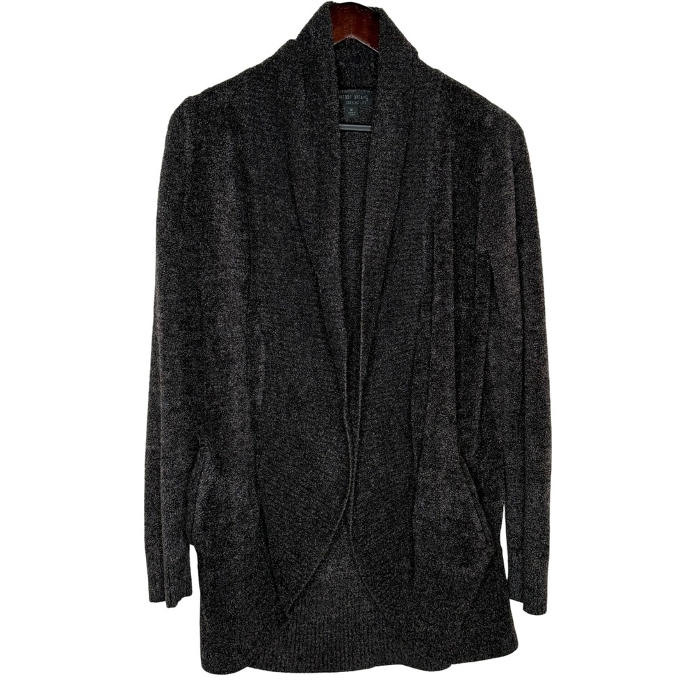Barefoot Dreams CozyChic Lite Circle Cardigan M Carbon Gray Shawl Collar Sweater